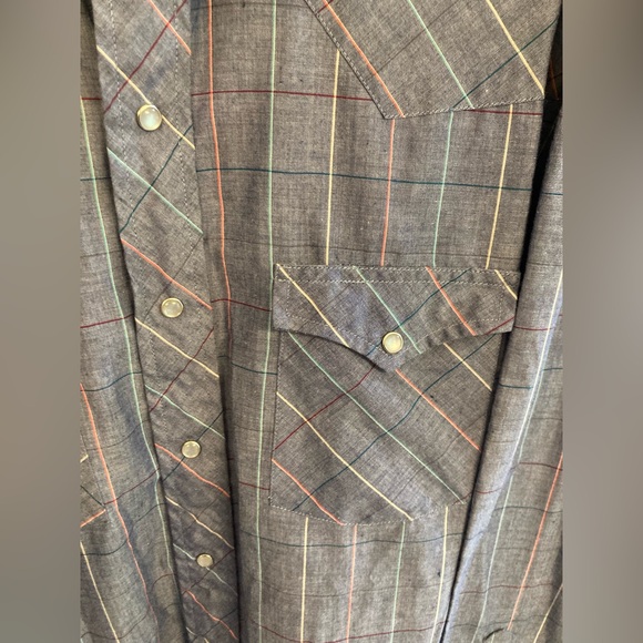 VINTAGE LEE plaid western pearlized button snap shirt blue long sleeve size XL - Picture 4 of 5